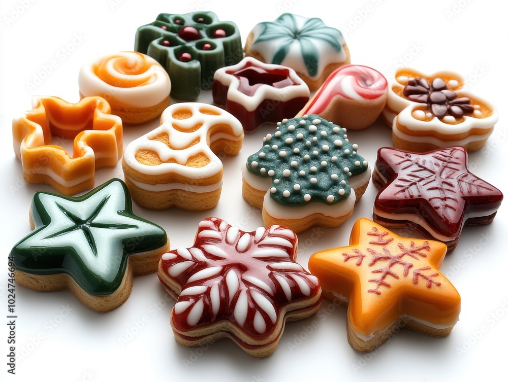 A set of holiday-themed cookie cutters in festive shapes, isolated on white background. A set of holiday-themed cookie cutters in festive shapes, isolated on white background.