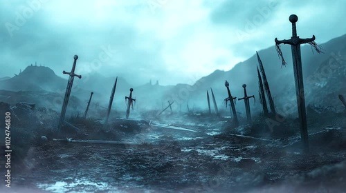 A medieval battlefield with a muddy surface. seamless looping time-lapse virtual 4k video animation background