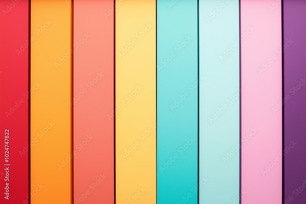 Vertical pastel-colored strips arranged systematically illustrate themes of unity, joy, harmony, and creative simplicity. Vertical pastel-colored strips arranged systematically illustrate themes of unity, joy, harmony, and creative simplicity.