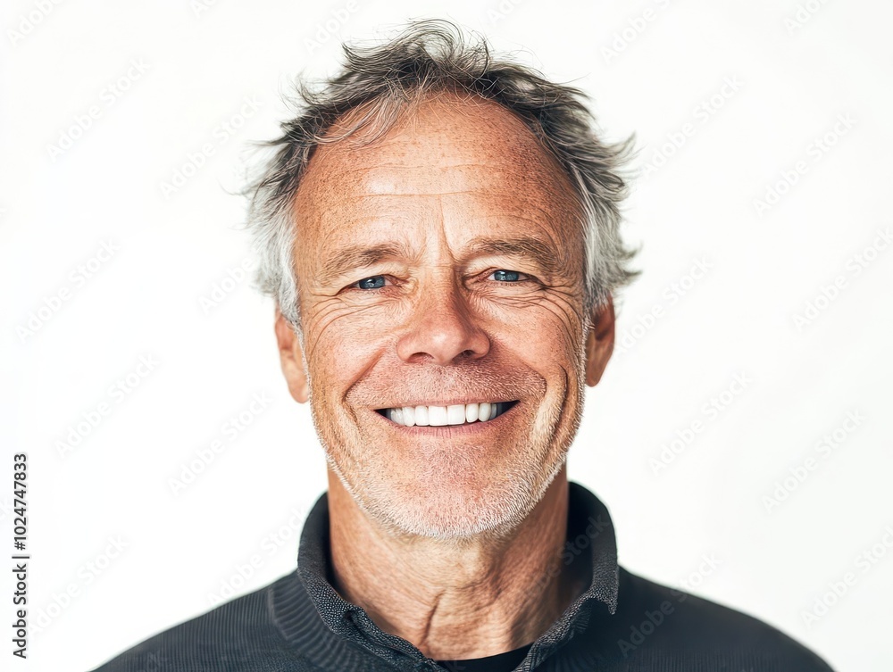 close-up portrait of a distinguished older man with a warm smile and immaculate teeth, exuding confidence, set against a pure white background for a fresh and inviting dental advertisement close-up portrait of a distinguished older man with a warm smile and immaculate teeth, exuding confidence, set against a pure white background for a fresh and inviting dental advertisement