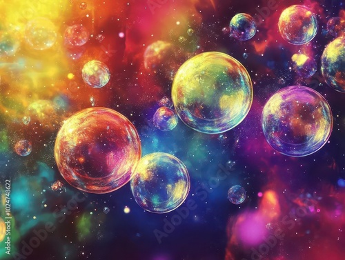 colorful abstract desktop wallpaper featuring vibrant bubbles floating across a kaleidoscopic backdrop, creating a whimsical and visually engaging experience, ideal for digital screens