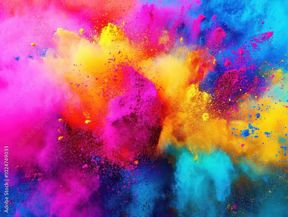 colorful happy holi background depicting an explosion of vibrant rainbow powders, celebrating the festival of colors, with a wide panorama that immerses the viewer in joyous festivities colorful happy holi background depicting an explosion of vibrant rainbow powders, celebrating the festival of colors, with a wide panorama that immerses the viewer in joyous festivities