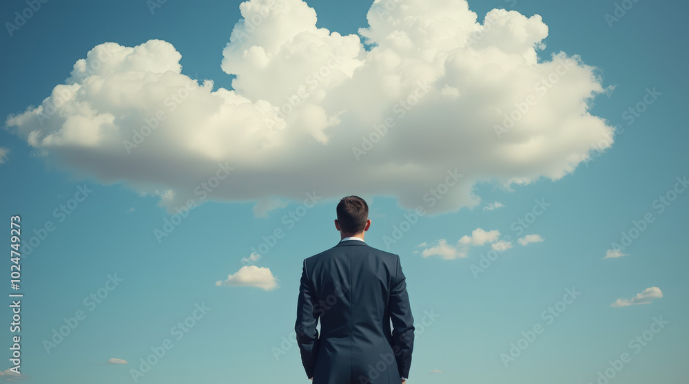 Creative Conceptual Image of Person with Their Head in the Clouds, Symbolizing Daydreaming, Imagination, and Mindfulness