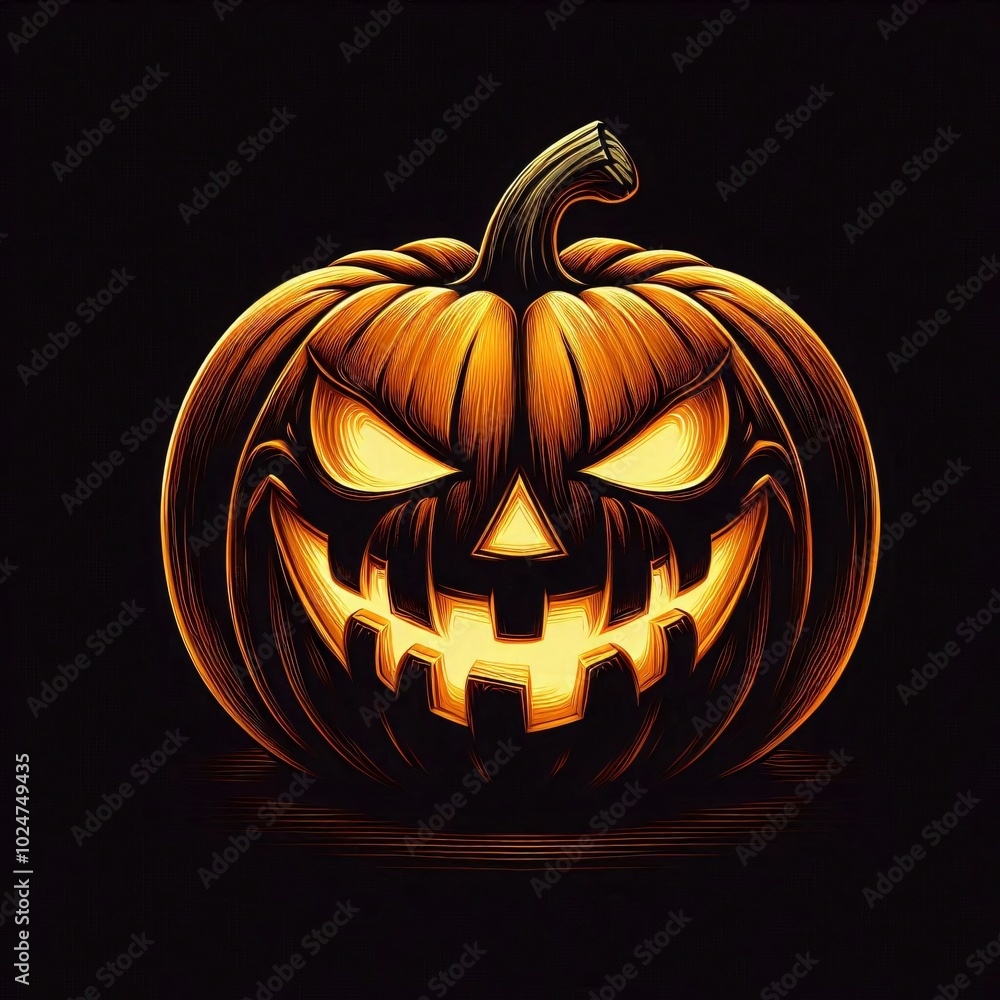 Halloween pumpkin with scary face isolated on black . Jack-o-lantern vector illustration Halloween pumpkin with scary face isolated on black . Jack-o-lantern vector illustration