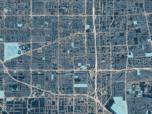 Painterly Style City Map of Gardena  California, USA in a Blue Color Scheme. photo