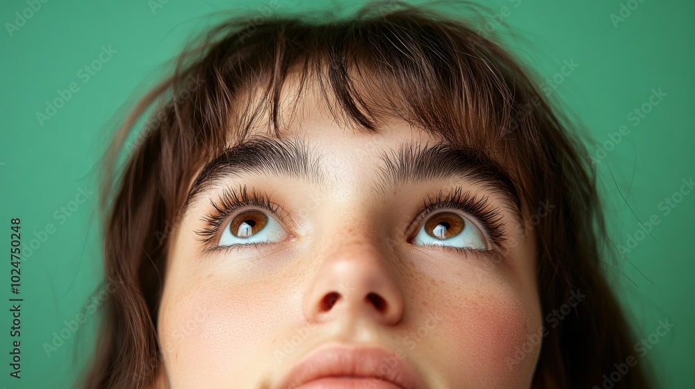 Spring anticipation: close-up portrait of a young woman with brown hair for beauty and fashion Spring anticipation: close-up portrait of a young woman with brown hair for beauty and fashion