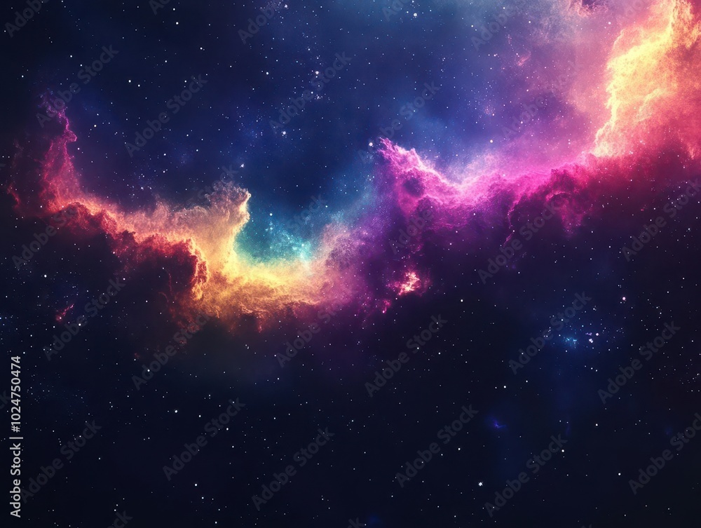 Fototapeta premium cosmic stellar dust swirling among colorful clouds in a deep space background, evoking a sense of wonder and the vastness of the universe, perfect for imaginative pieces