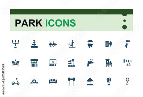 Park solid icons set. bench, picnic and playground icons. Park leisure and outdoor activity sign. Filled icon collection. pixel perfect. Vector illustration.