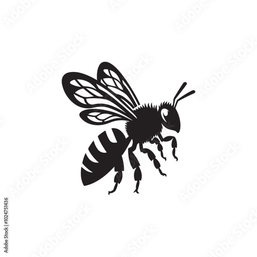 Simple Bee Silhouette Design - Vector Art on a Plain White Background.