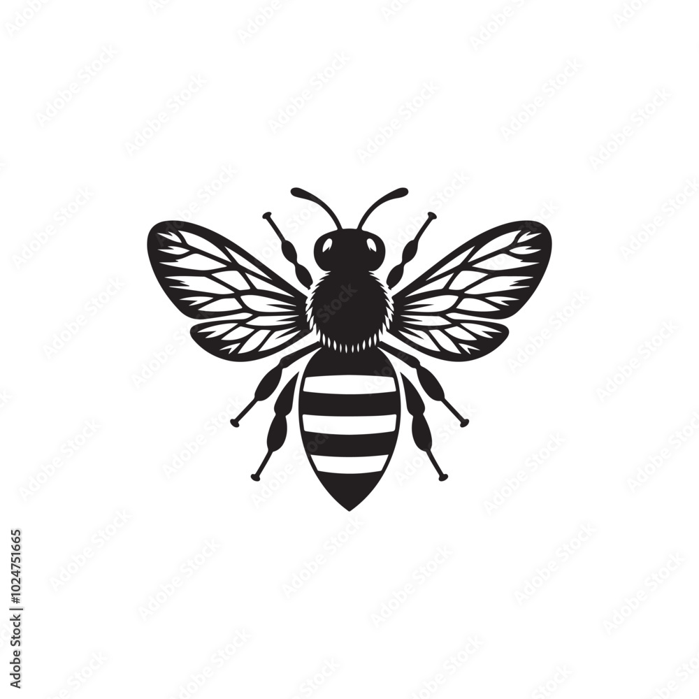 Charming Bee Silhouette Design - Simple Vector on White. Charming Bee Silhouette Design - Simple Vector on White.