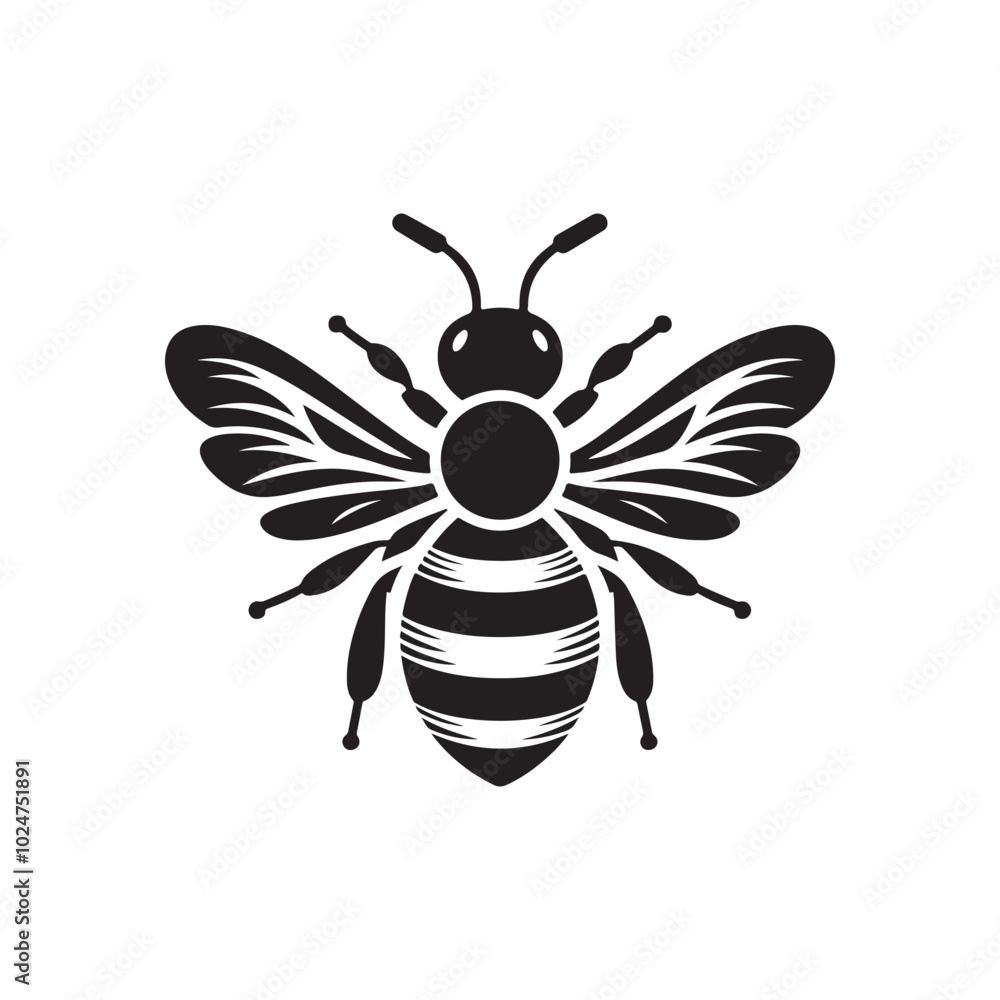 Fototapeta premium Bee Silhouette Vector Illustration - Minimalist White Background Art.