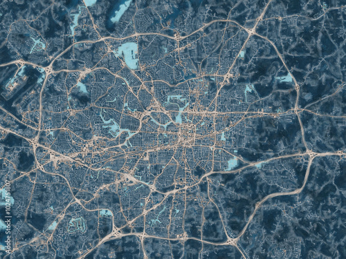 Painterly Style City Map of Greensboro North Carolina, USA in a Blue Color Scheme. photo