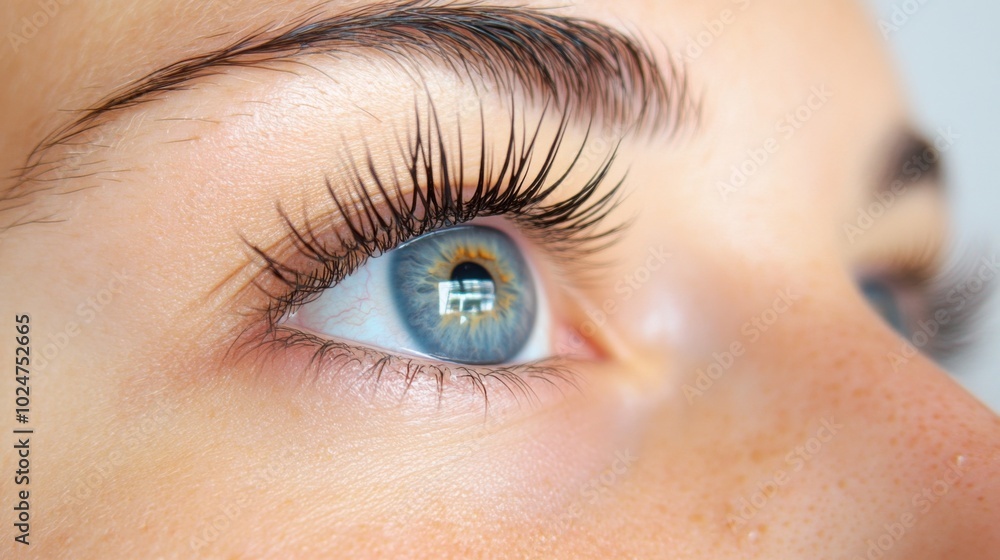 Obraz premium Close-up of blue eye with long eyelashes for beauty and fashion design