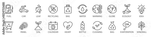Ecology icon set. Linear style.