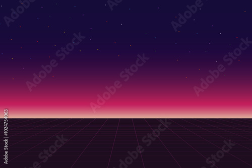 Wallpaper Mural Pixel art background.8 bit game. retro game. for game assets in vector illustrations. Retro Futurism Sci-Fi Background. glowing neon grid. and stars from vintage arcade comp Torontodigital.ca