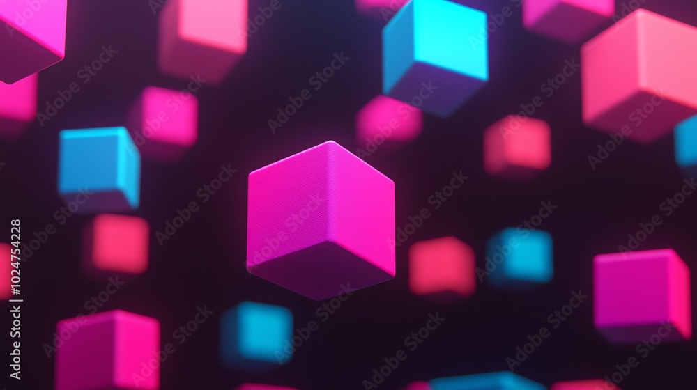 Colorful floating cubes in a dark space, modern graphical design backdrop. Colorful floating cubes in a dark space, modern graphical design backdrop.