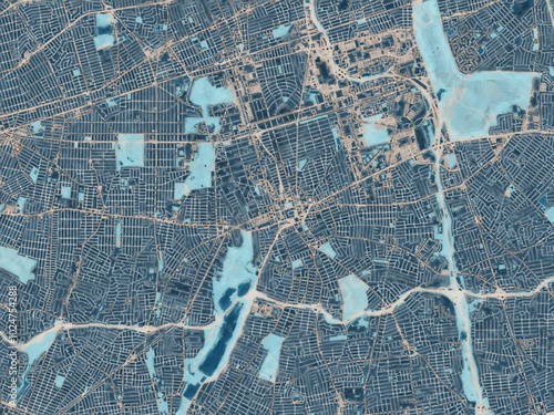 Painterly Style City Map of Hempstead  New York, USA in a Blue Color Scheme. photo