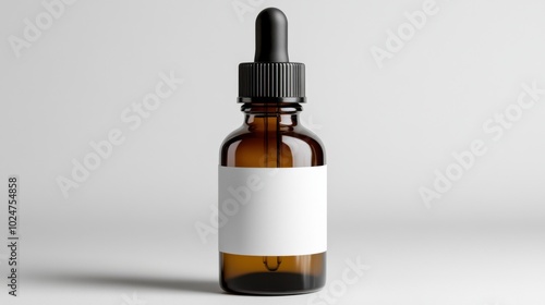 Amber glass dropper bottle with blank label for product branding and design