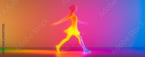 Colorful silhouette of a dancer moving gracefully against vibrant background.