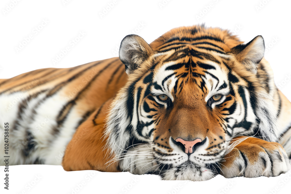 Majestic tiger on transparent background: wild cat with bright orange and black stripes. Majestic tiger on transparent background: wild cat with bright orange and black stripes.