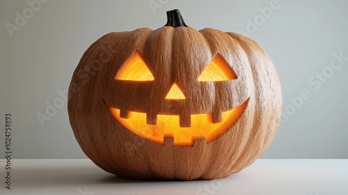 Joyful 3d rendered pumpkin with glowing cheeks for halloween and fall decor photo