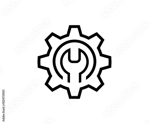 Maintenance tools with wrench, gear symbol icon. Wrench and gear cogwheel icon. Service tool symbol, assembly, repair instrument vector design and illustration. 
