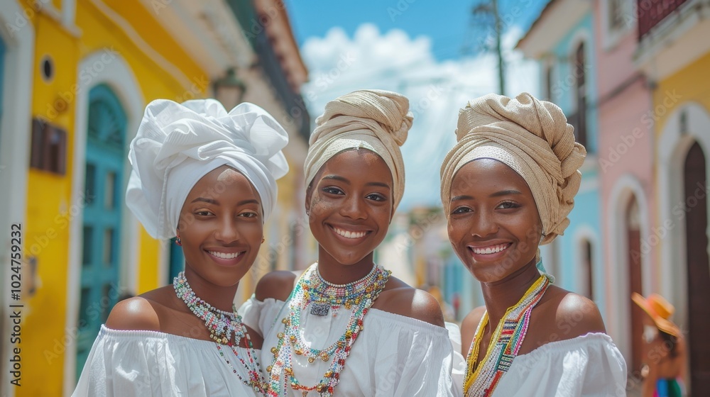 Baianas in Traditional Dress with Afro-Brazilian Culture in Lively Street Setting
