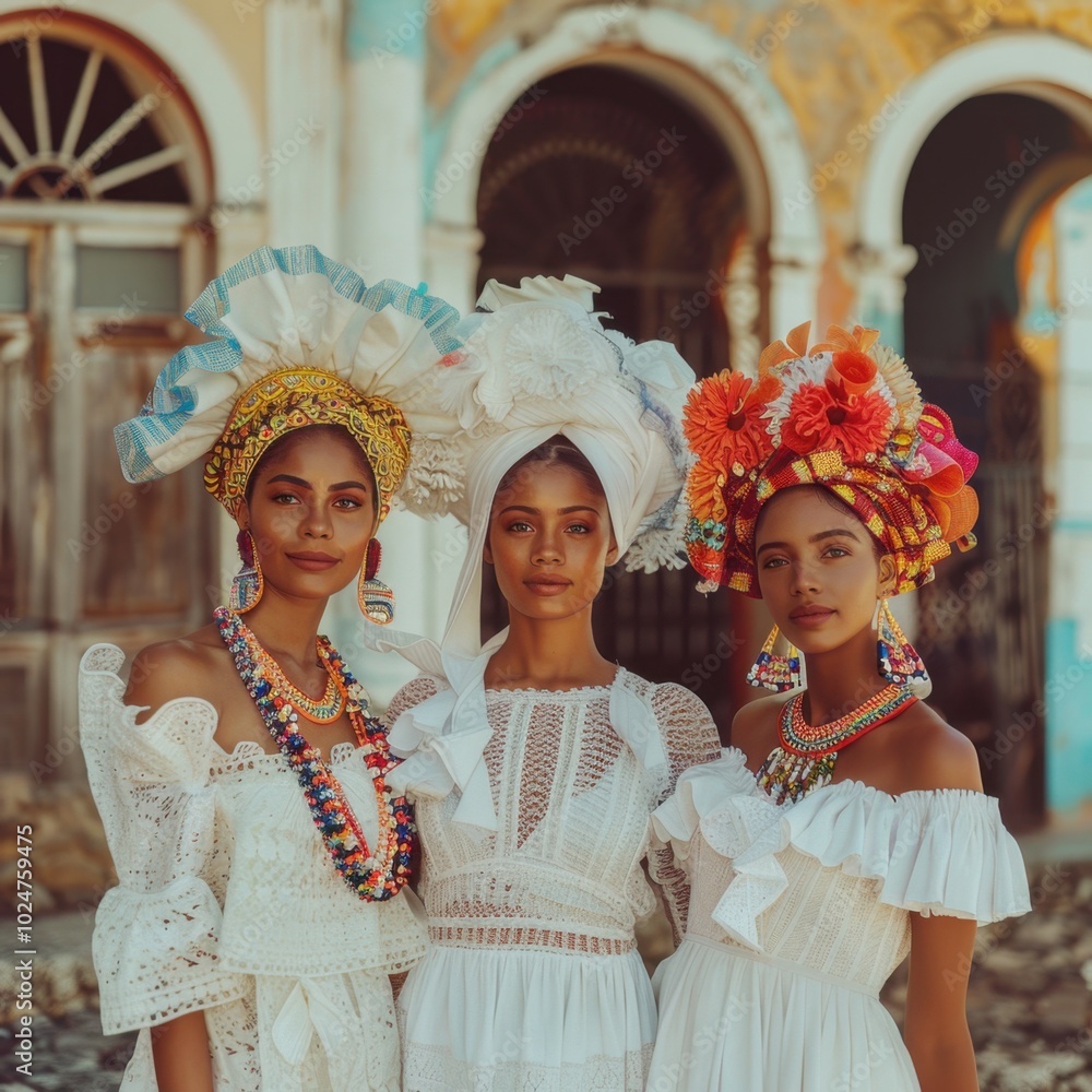 Baianas in Traditional Dress with Afro-Brazilian Culture in Lively Street Setting