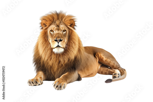Majestic lion with lush mane on transparent background: powerful king of the jungle