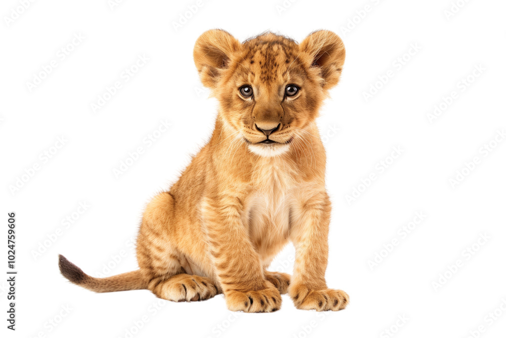Adorable lion cub on transparent background: fluffy lion cub with bright blue eyes Adorable lion cub on transparent background: fluffy lion cub with bright blue eyes
