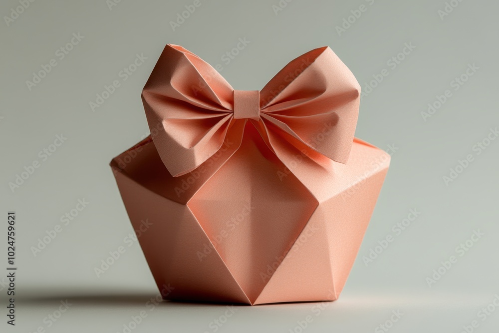 Minimalist Valentine's Day Gift Box with Origami Bow on White Background