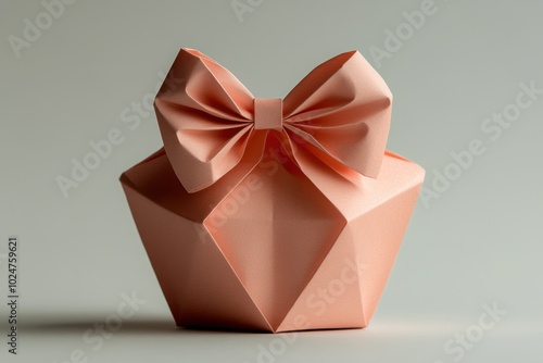 Obraz na płótnie Minimalist Valentine's Day Gift Box with Origami Bow on White Background
w salonie