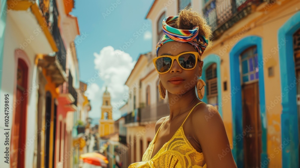 Salvador-Themed Background with Colorful Colonial Buildings and Afro-Brazilian Culture