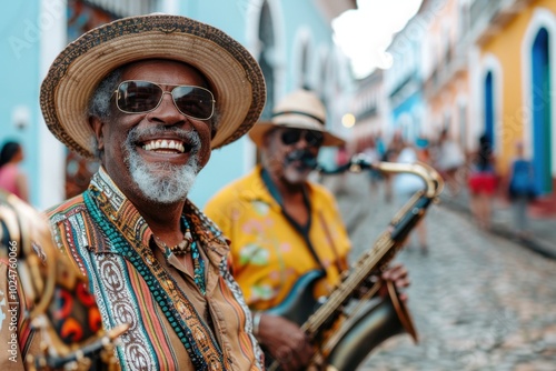 Salvador-Themed Background with Colorful Colonial Buildings and Afro-Brazilian Culture

