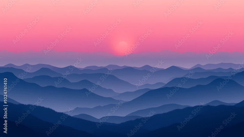 Obraz premium Minimalistic Flat Design Mountain Landscape Vector Art Illustration