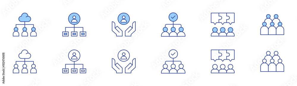 Teamwork icon set in two styles, Duotone and Thin Line style. Editable stroke. teamwork, crowd, profile, structure, jigsaw Teamwork icon set in two styles, Duotone and Thin Line style. Editable stroke. teamwork, crowd, profile, structure, jigsaw