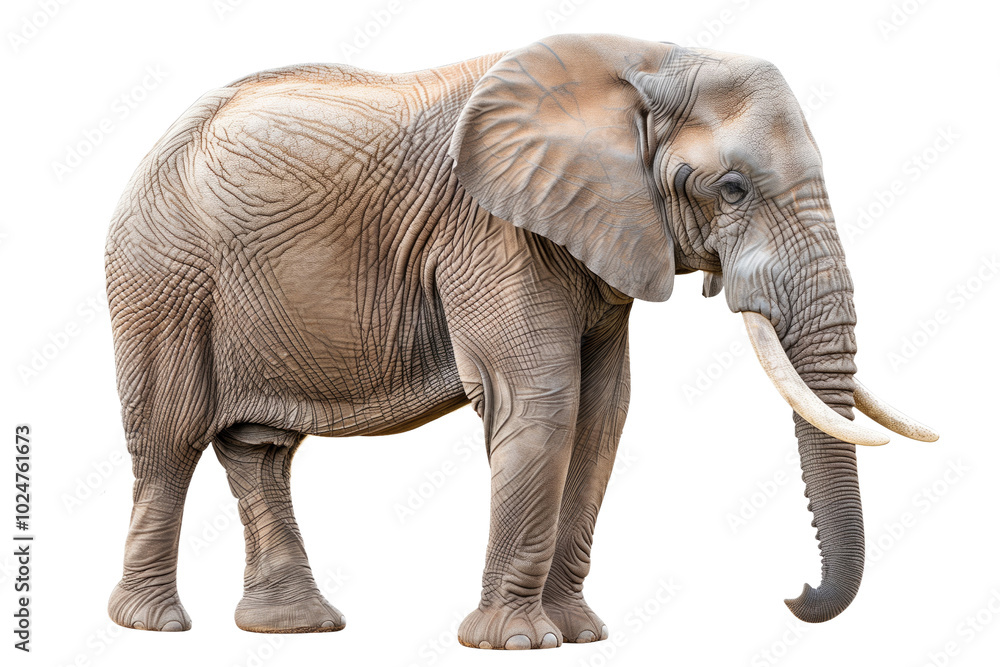 Fototapeta premium African Elephant on a transparent background: A Large Mammal with Gray Skin and Tusks.