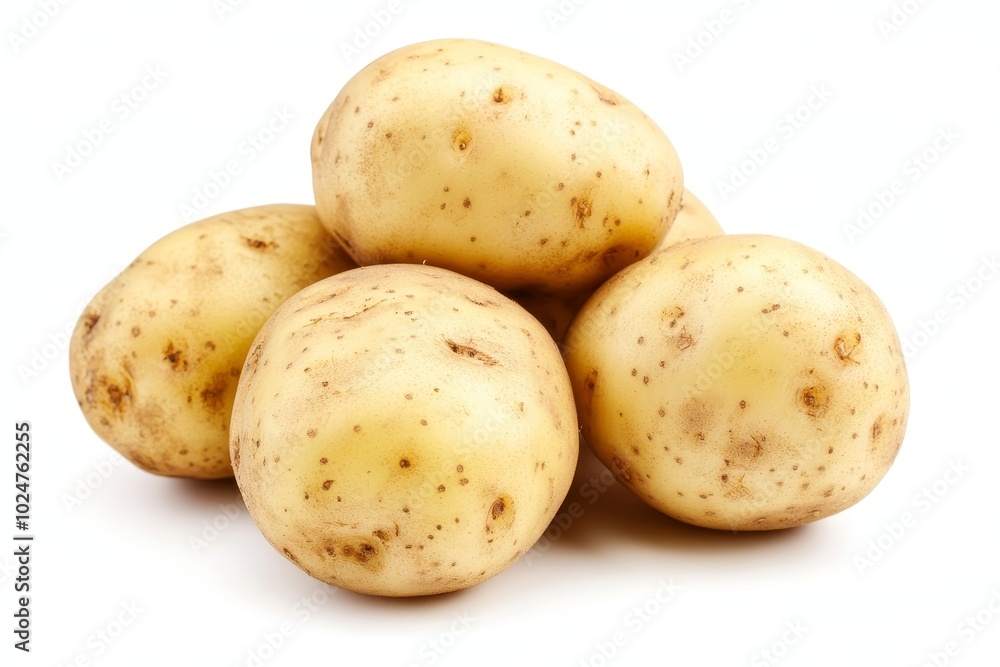 Set fresh raw whole potatoes isolated on white. Generative AI. Set fresh raw whole potatoes isolated on white. Generative AI.