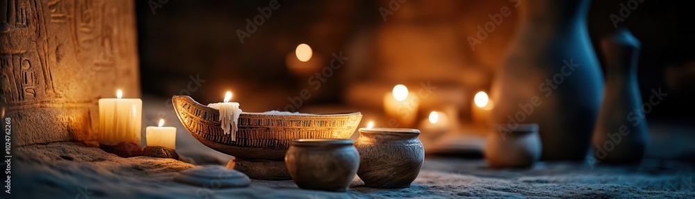 Mummification Rituals Photo & Art Print Mummification ritual inside a candlelit ancient ...