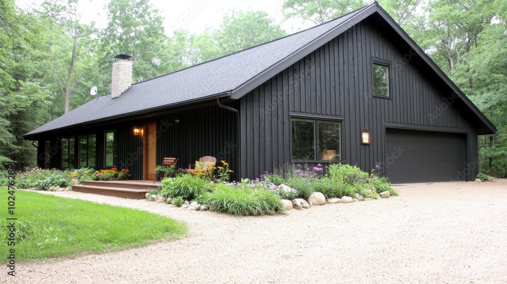 Modern Black House Surrounded by Lush Greenery Modern Black House Surrounded by Lush Greenery