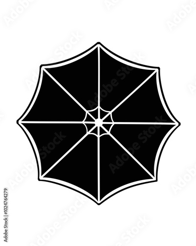 Opened umbrella - vector black silhouette for logo or pictogram. Umbrella top view - sign or icon.	