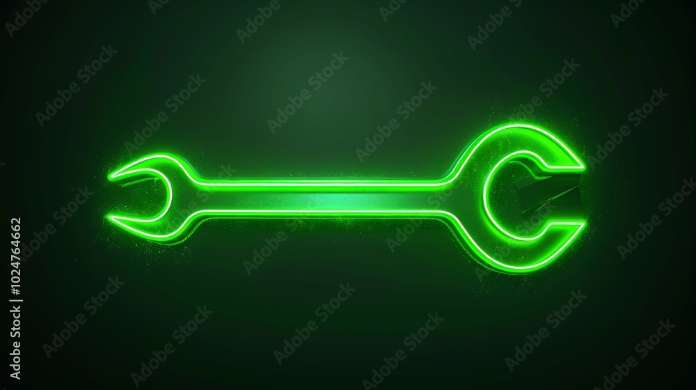 Neon Green Tool Icon with Vibrant Glow Effect Neon Green Tool Icon with Vibrant Glow Effect