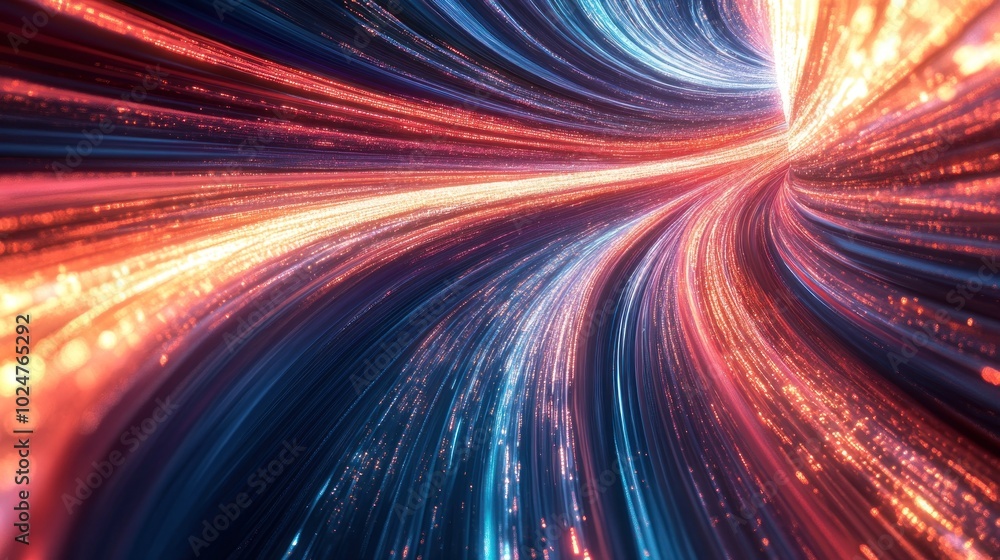 Abstract Tunnel of Glowing Light Streaks in Red, Orange, and Blue Abstract Tunnel of Glowing Light Streaks in Red, Orange, and Blue