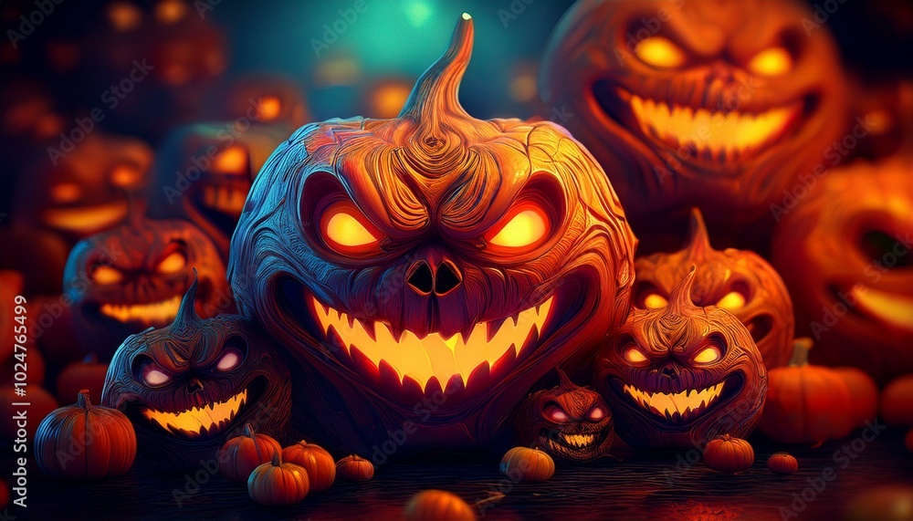 Fototapeta premium halloween day eyes of jack o lanterns trick or treating samhain all hallows eve all saints eve all hallowe en spooky horror ghost demon background october 31
