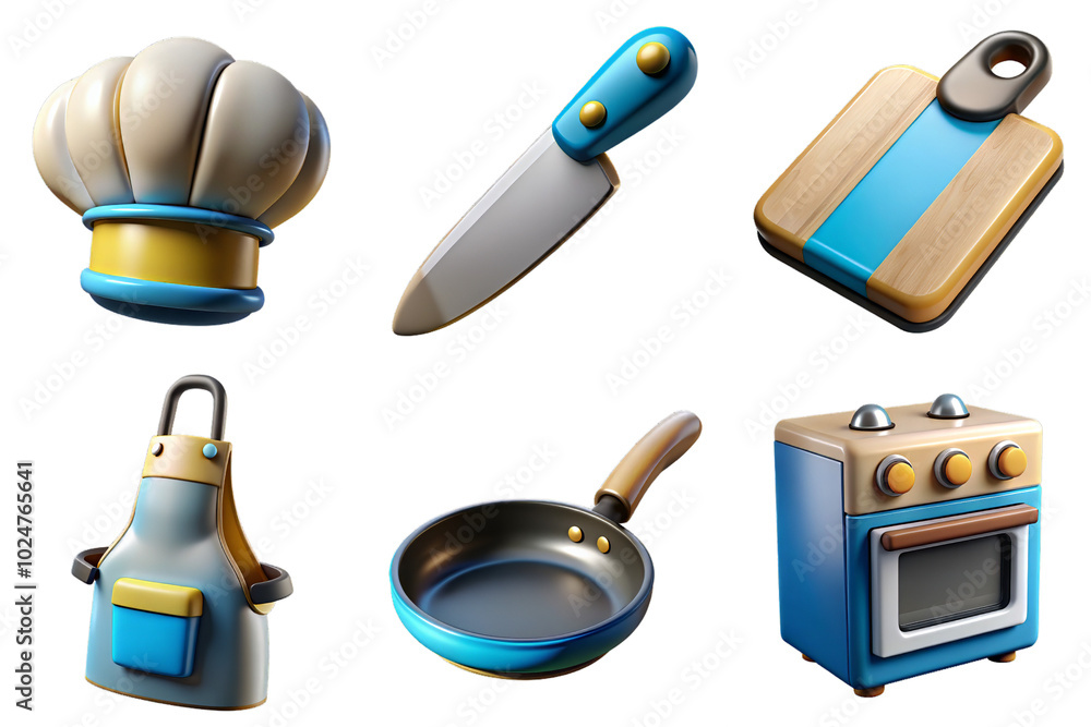 3d render set of Chef Collection isolated on transparent background Cartoon Illustration in plastic style 3d render set of Chef Collection isolated on transparent background Cartoon Illustration in plastic style