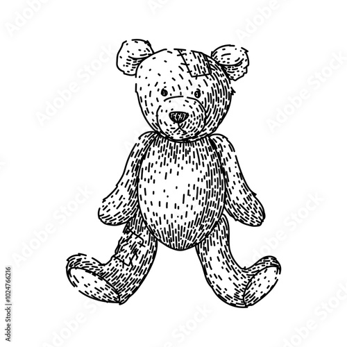 cuddly teddy bear hand drawn. soft toy, stuffed cute, hug comfort cuddly teddy bear vector sketch. isolated black illustration