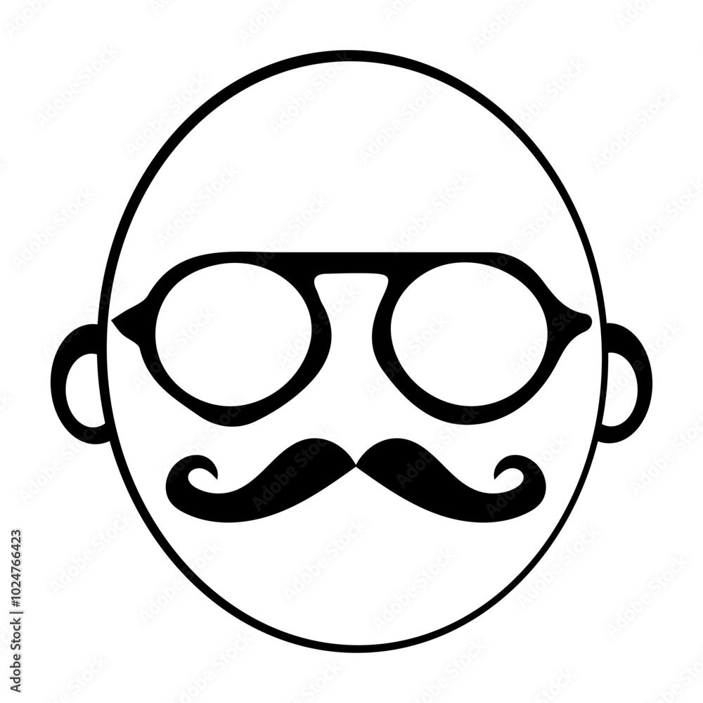 Naklejka premium Mustachioed face icon illustration, Vintage mustache with glasses, Minimalist Icon of a Distinguished Mustache Gentleman. Eps 10