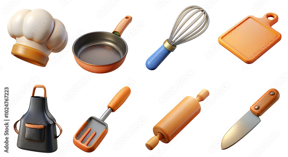 3d render set of chef isolated on transparent background Cartoon Illustration in plastic style 3d render set of chef isolated on transparent background Cartoon Illustration in plastic style