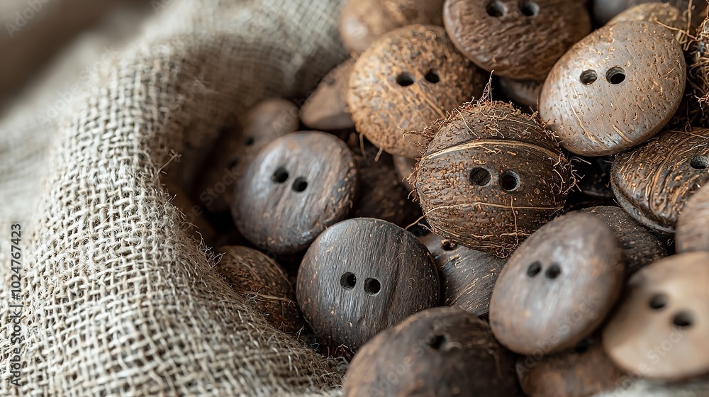 Detailed Shot of Natural Buttons Made from Coconut Shell Detailed Shot of Natural Buttons Made from Coconut Shell