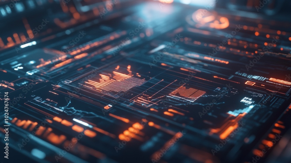 A close-up of a futuristic digital interface with glowing lines and data streams. A close-up of a futuristic digital interface with glowing lines and data streams.